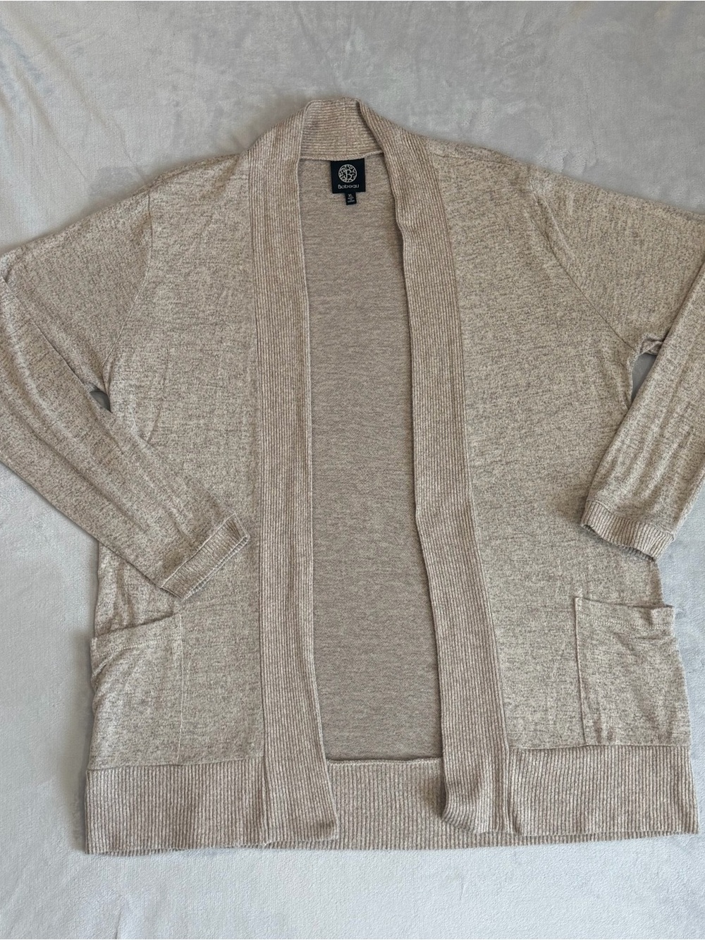 bobeau oatmeal ribbed open-front cardigan